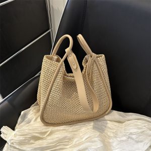 Straw Woven Bags Large Capacity, Khaki